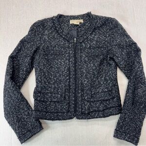 San Souci Women Blazer S Jacket Tweed Black Silver Career Embellished Chain Trim